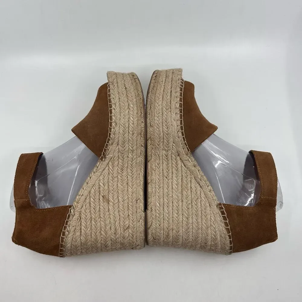 Marc Fisher Ltd Mlalida Espadrille WMN Platform Wedge Leather Brown US10M Sandal